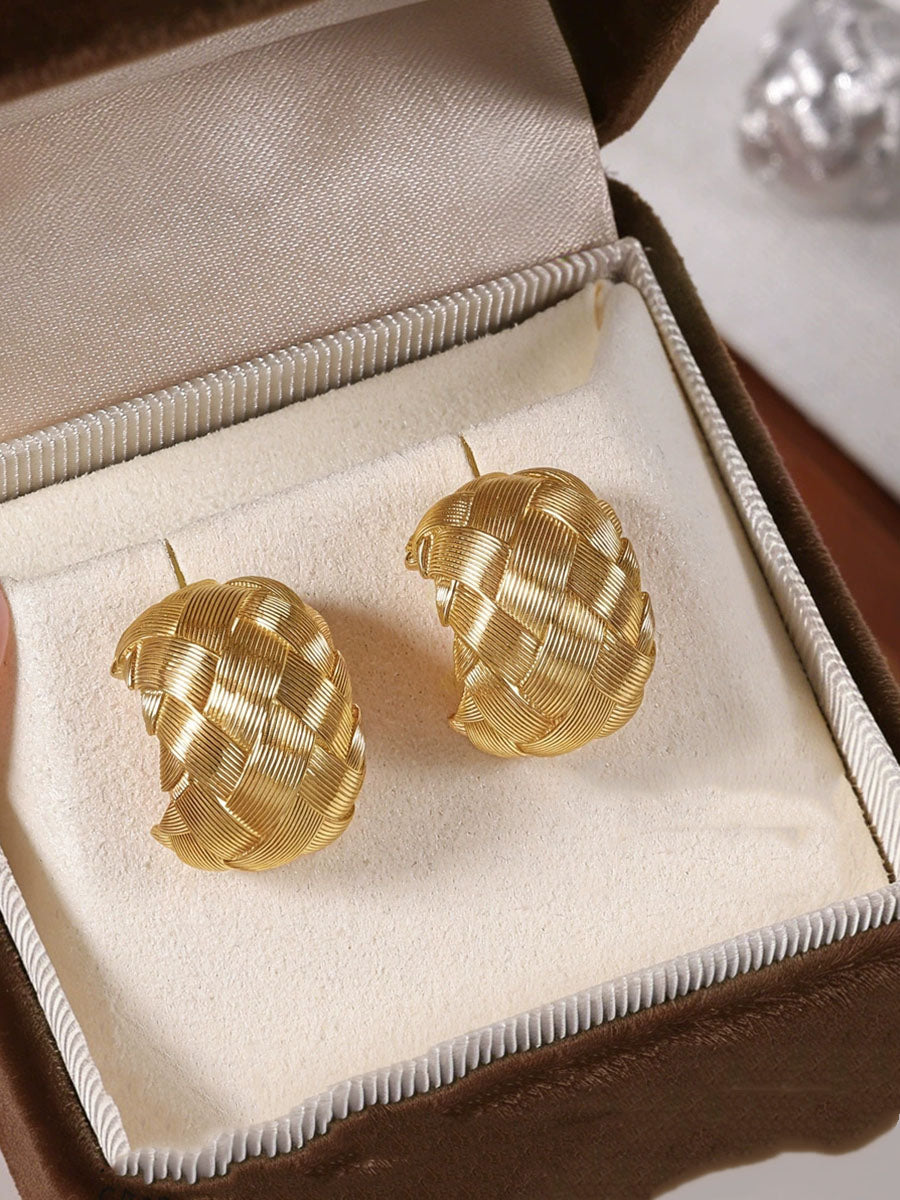 Women Elegant Woven Copper Alloy Geometric Earrings
