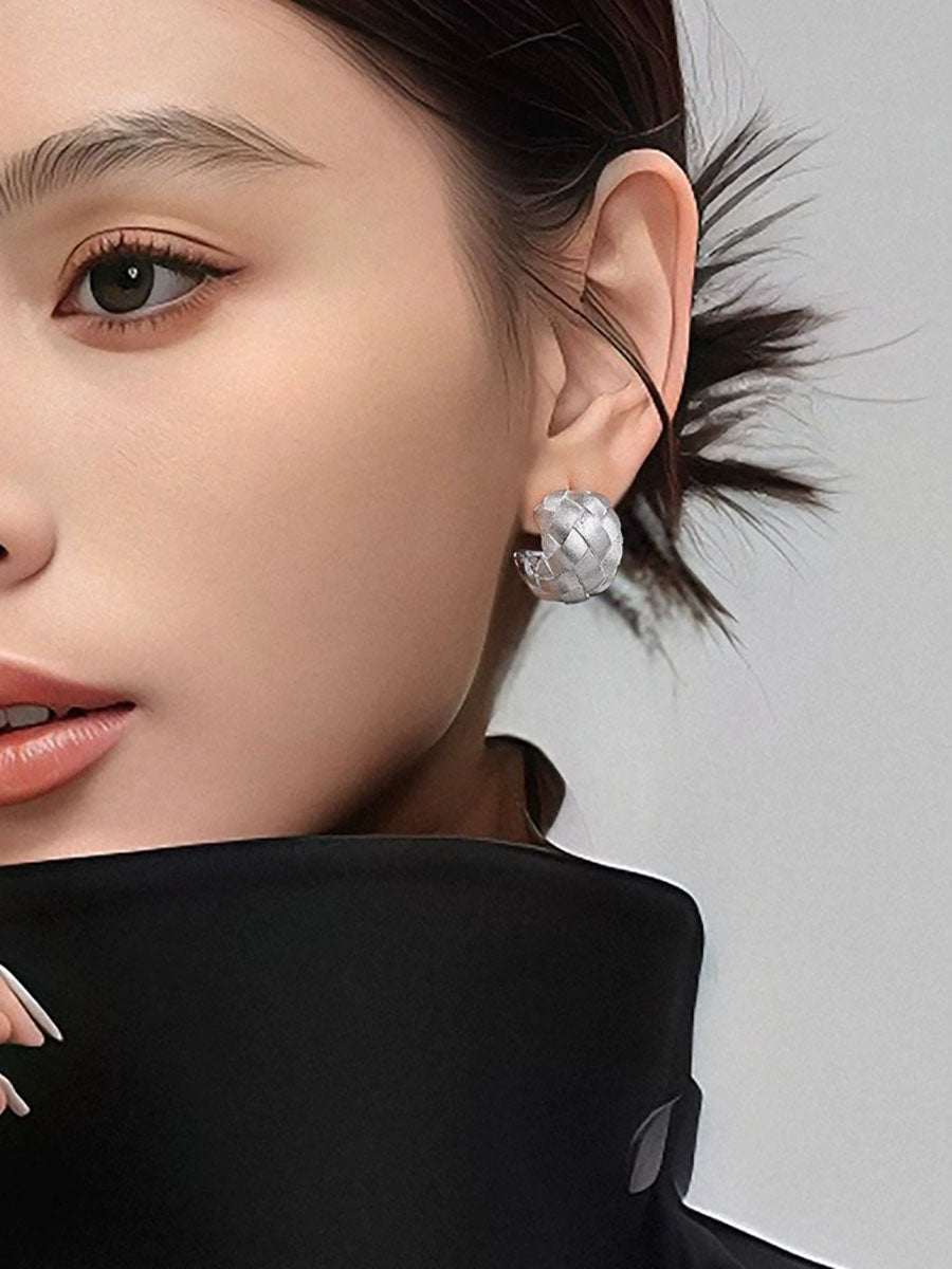 Women Elegant Woven Copper Alloy Geometric Earrings