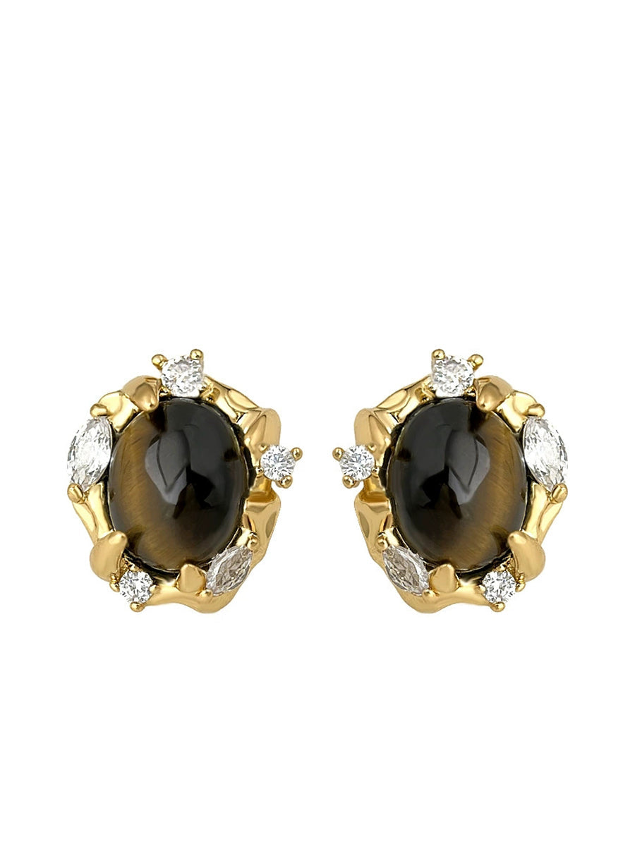 Women Tiger Eye Micro-Pave Zircon Geometric Earrings