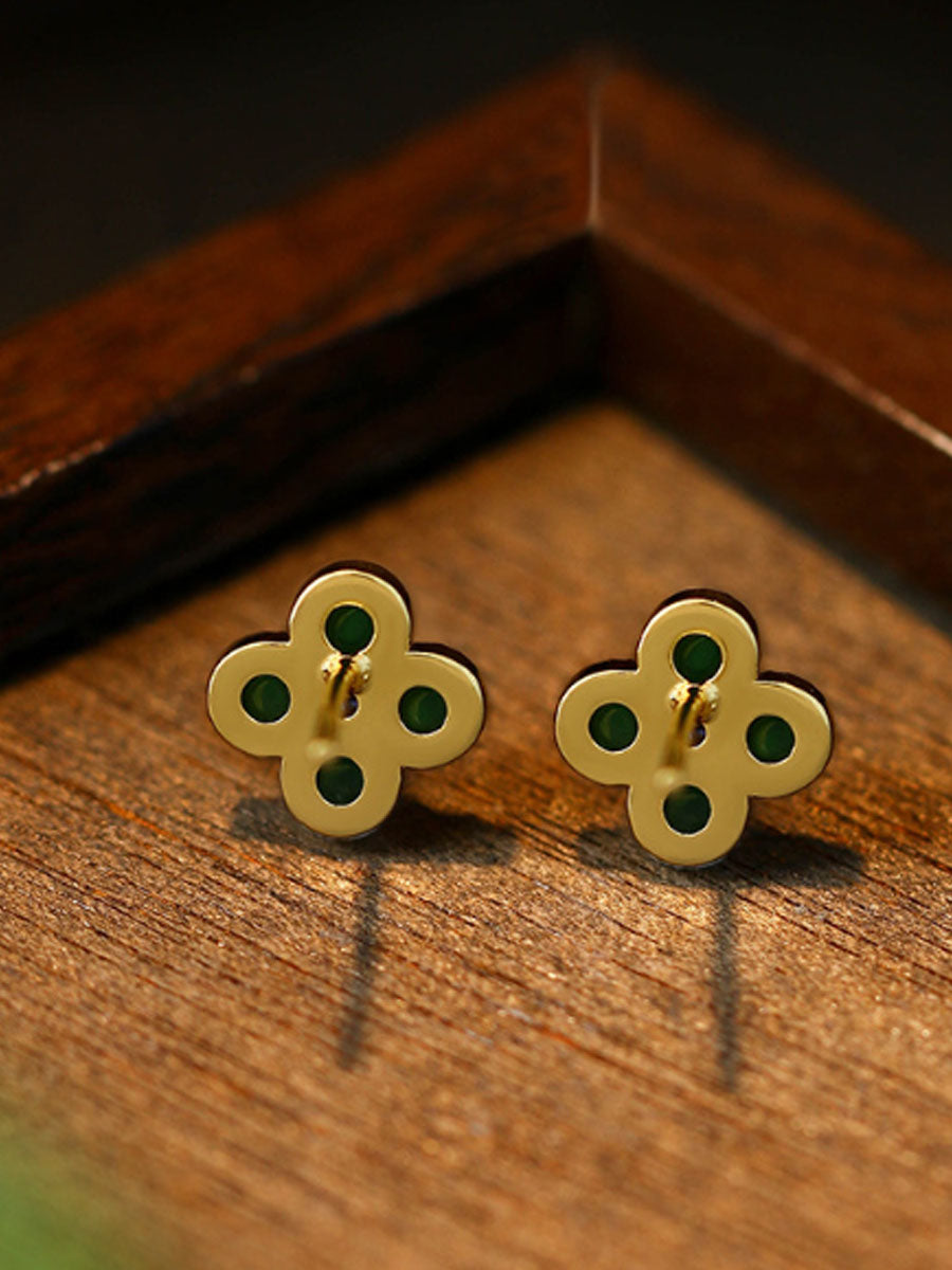Women Vintage Lucky Four-Leaf Clover Ball Stud Earrings