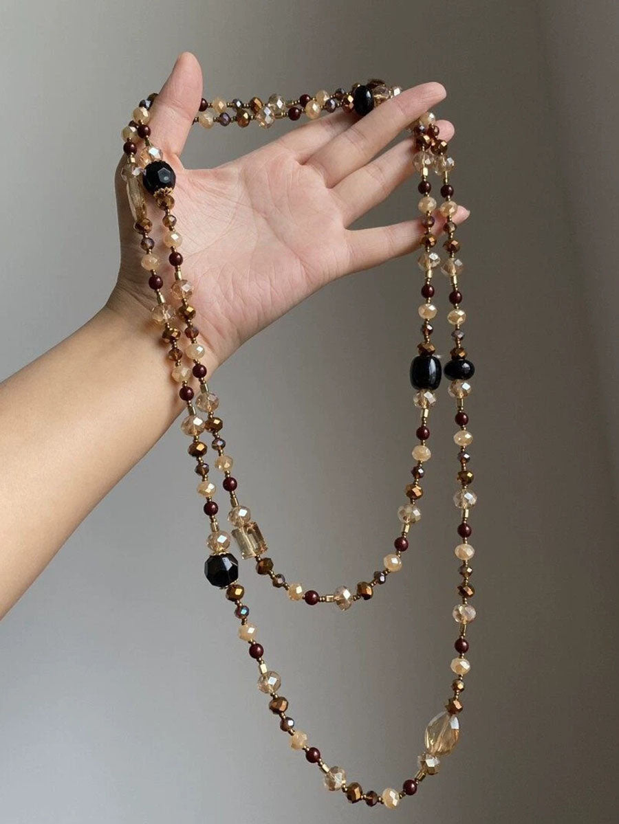 Women Vintage Tiger Eye Beaded Necklace