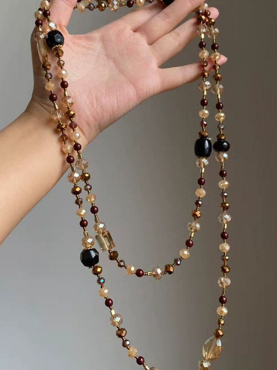 Women Vintage Tiger Eye Beaded Necklace