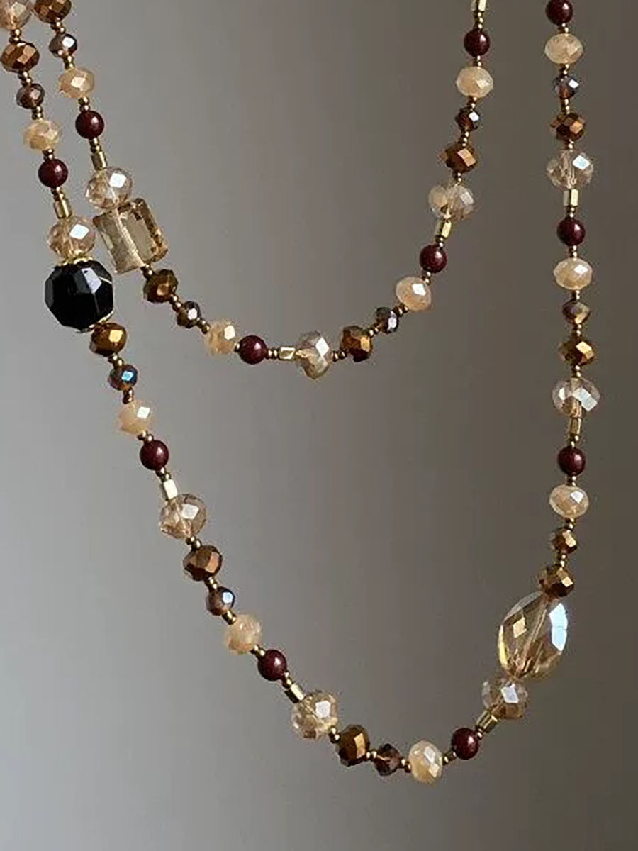 Women Vintage Tiger Eye Beaded Necklace