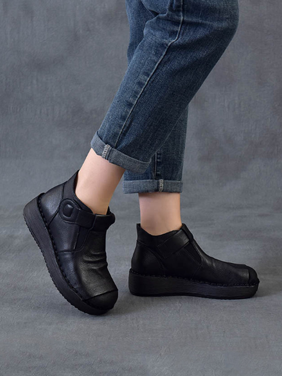 Women Vintage Color Block Chunky Ruched Ankle Boots