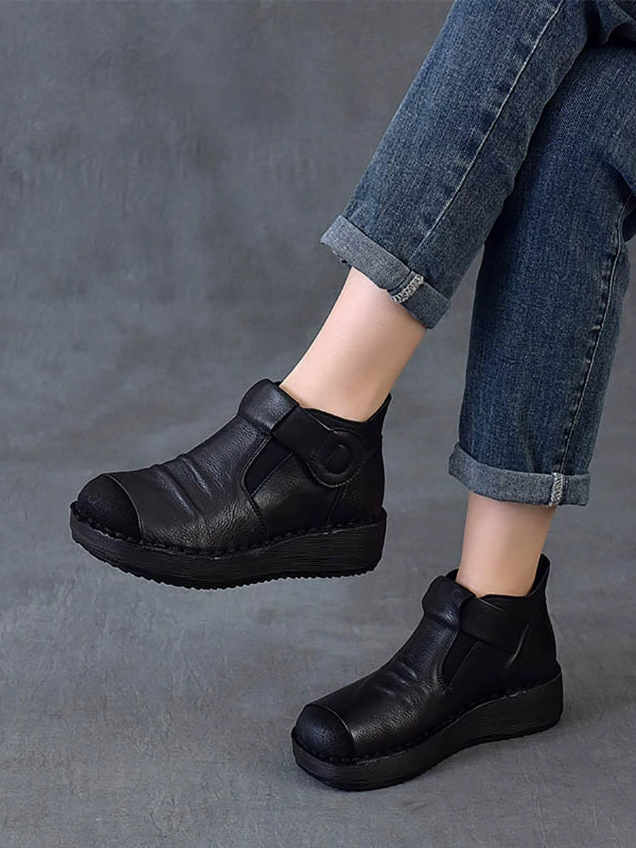 Women Vintage Color Block Chunky Ruched Ankle Boots