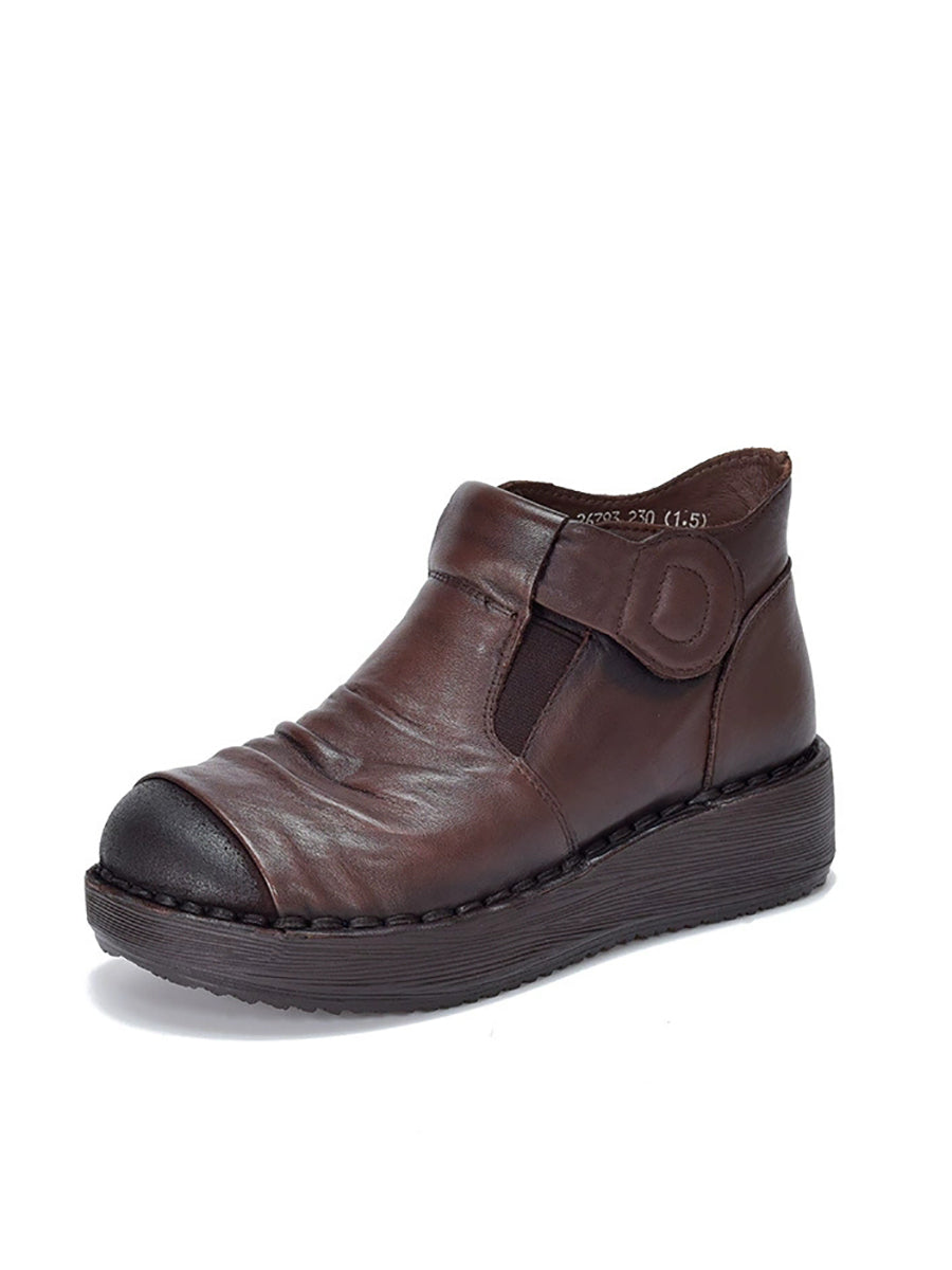 Women Vintage Color Block Chunky Ruched Ankle Boots