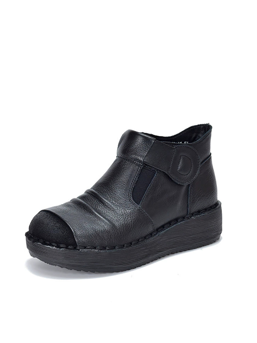 Women Vintage Color Block Chunky Ruched Ankle Boots