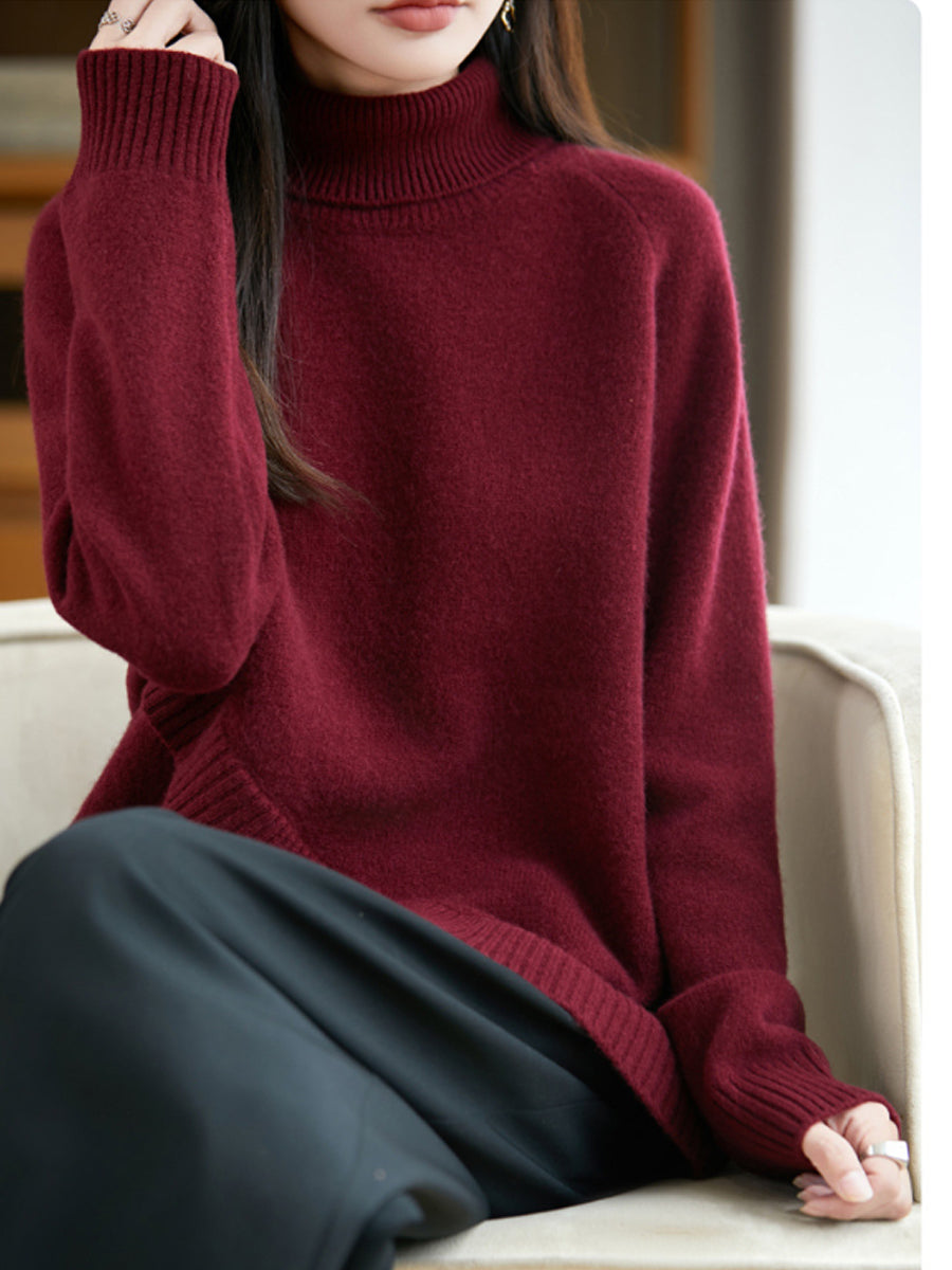 Women Elegant Minimalist Wool Solid Knit Sweater