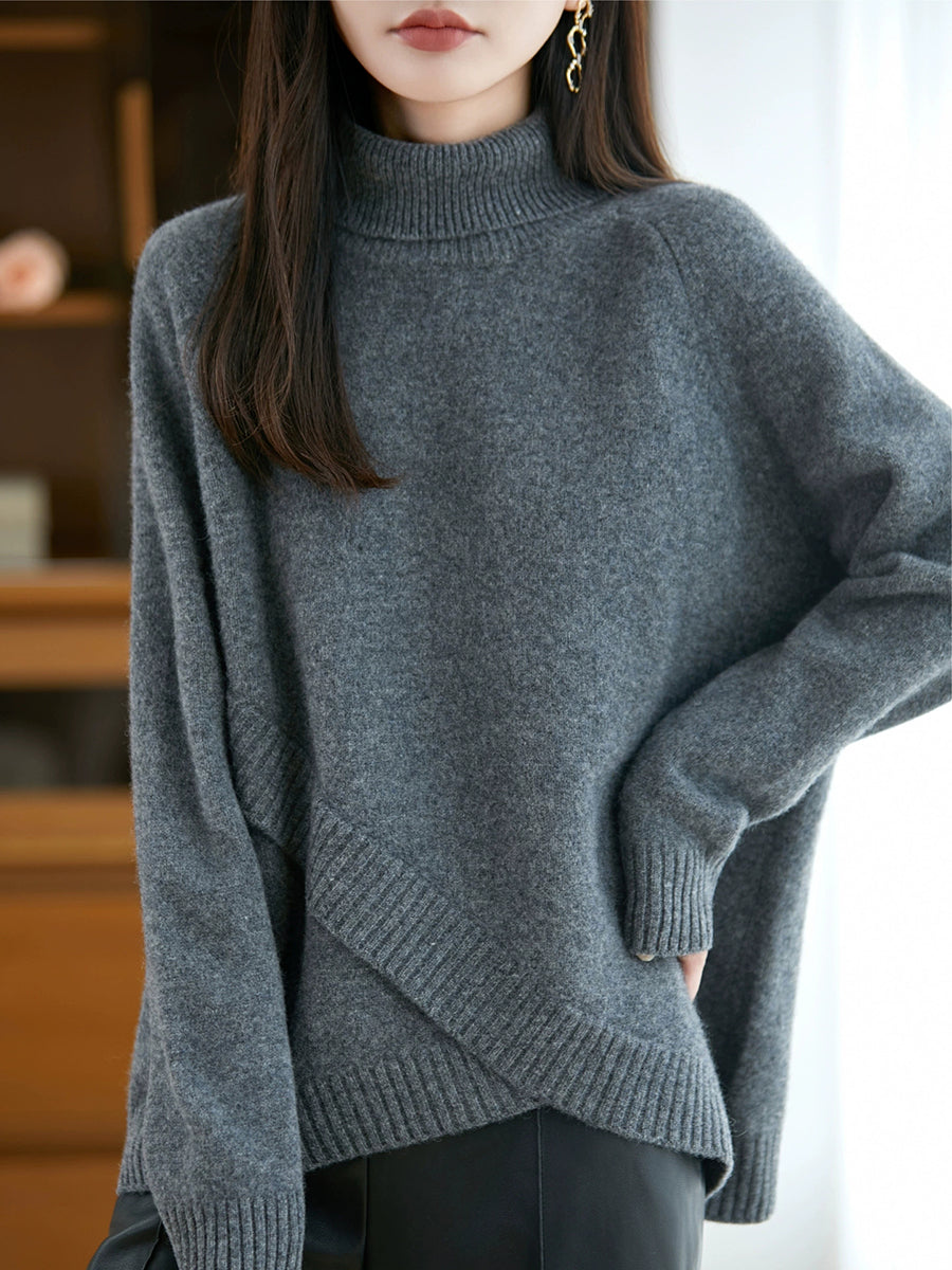 Women Elegant Minimalist Wool Solid Knit Sweater