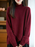 Women Elegant Minimalist Wool Solid Knit Sweater