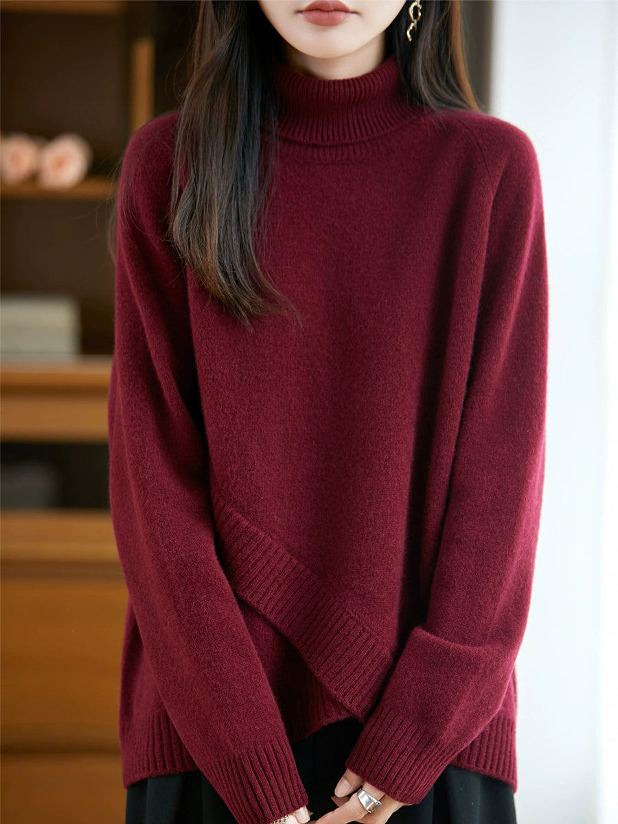 Women Elegant Minimalist Wool Solid Knit Sweater