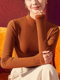 Women Winter Solid Long Sleeve Brushed Thermal Top