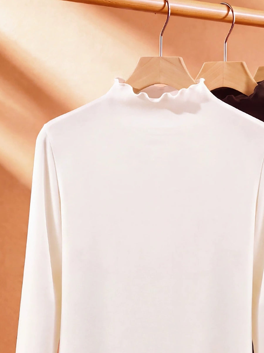 Women Winter Ruffled Mock Neck Warm Thermal Base Layer Top
