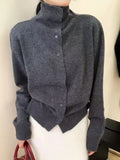 Women Solid Turtleneck Warm Wool Cardigan Sweater