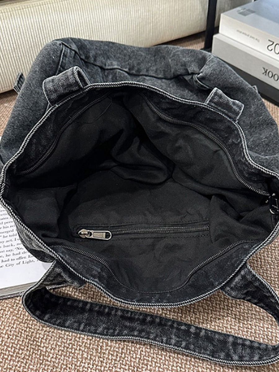 Women Denim Large Capacity Tote Bag – Artistic Minimalist Shoulder Shopping Bag