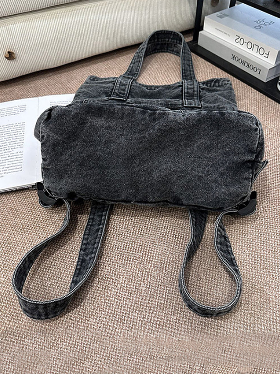 Women Denim Large Capacity Tote Bag – Artistic Minimalist Shoulder Shopping Bag