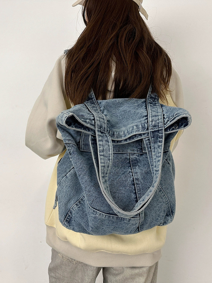 Women Denim Large Capacity Tote Bag – Artistic Minimalist Shoulder Shopping Bag