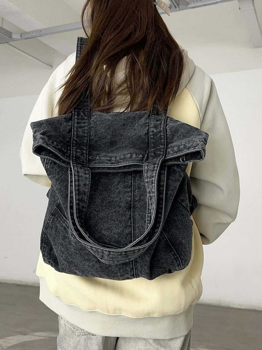 Women Denim Large Capacity Tote Bag – Artistic Minimalist Shoulder Shopping Bag