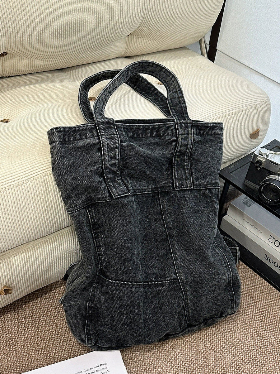 Women Denim Large Capacity Tote Bag – Artistic Minimalist Shoulder Shopping Bag