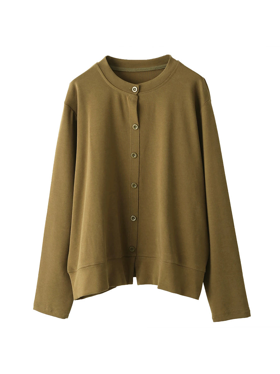 Women Vintage Solid 100% Cotton Loose Long Sleeve Top
