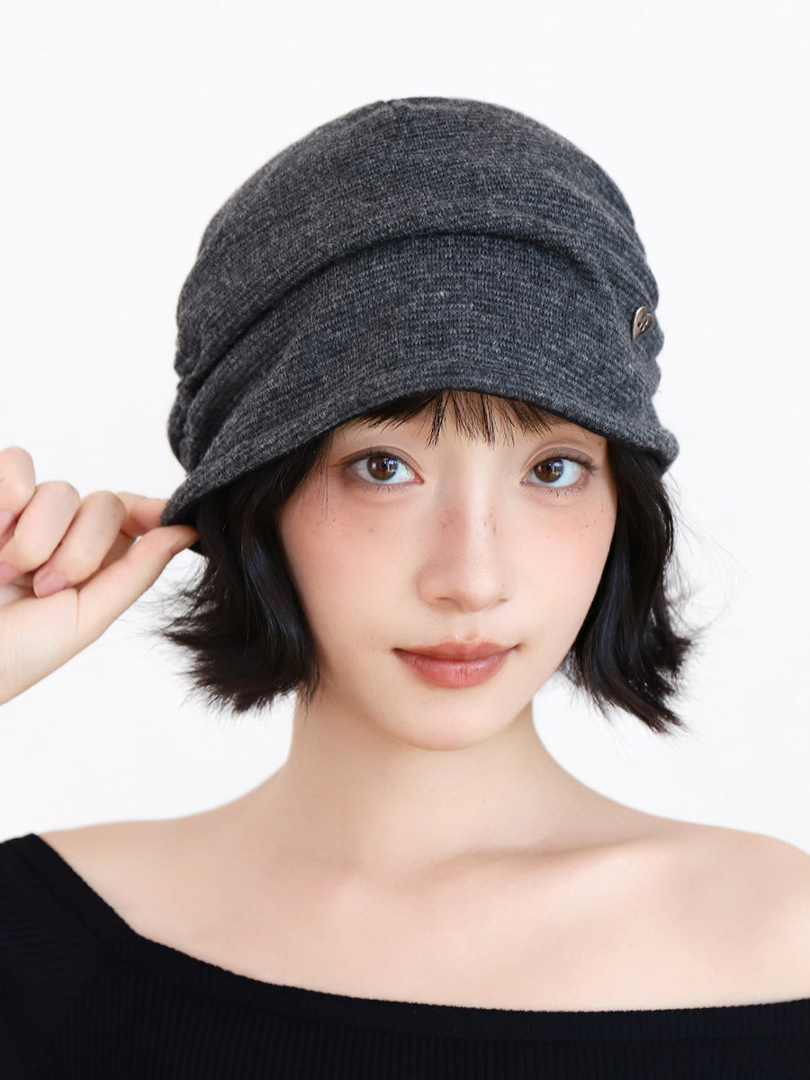 Women Autumn Winter Solid Color Slouchy Pleated Beanie