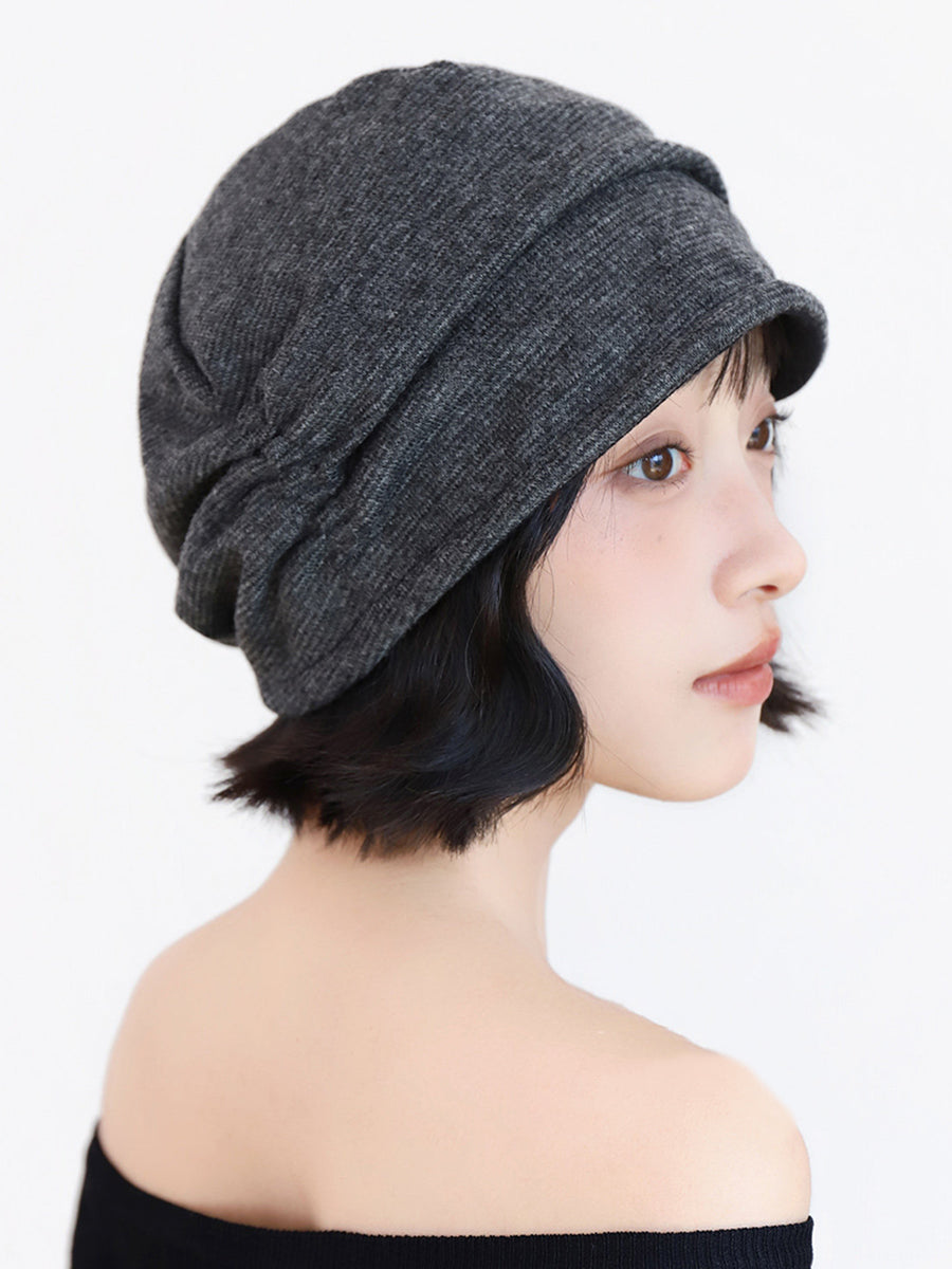 Women Autumn Winter Solid Color Slouchy Pleated Beanie