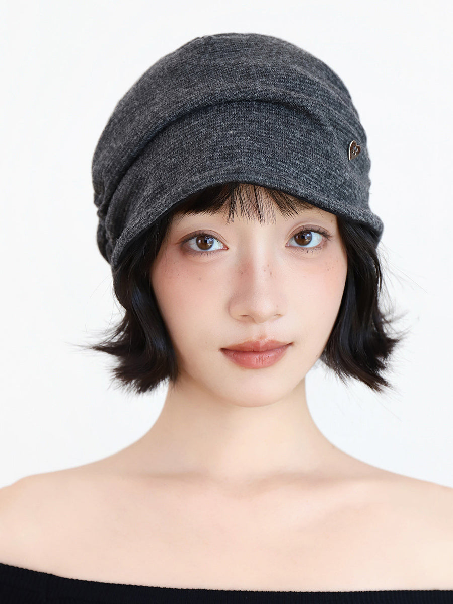 Women Autumn Winter Solid Color Slouchy Pleated Beanie