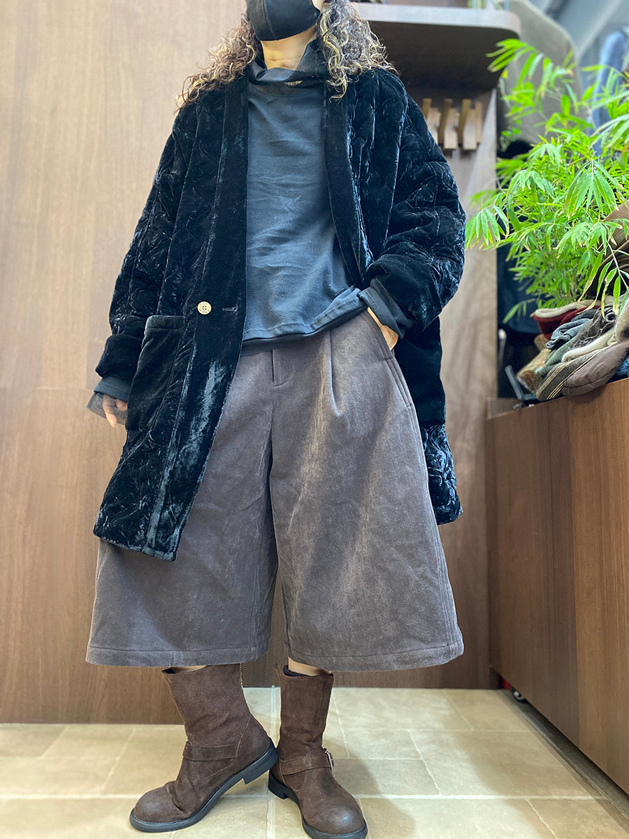 Women Vintage Diamond Quilted Velvet Padded Coat