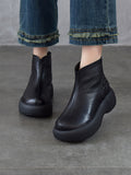 Women Winter Genuine Leather Platform Woven Fleece Warm Ankle Boots