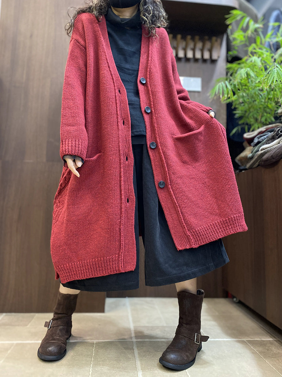 Women Lazy Chic Long Sleeve Cotton Long Knit Cardigan