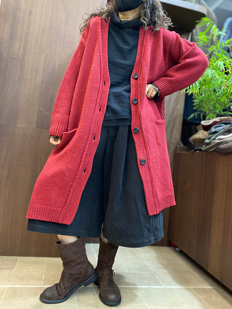 Women Lazy Chic Long Sleeve Cotton Long Knit Cardigan