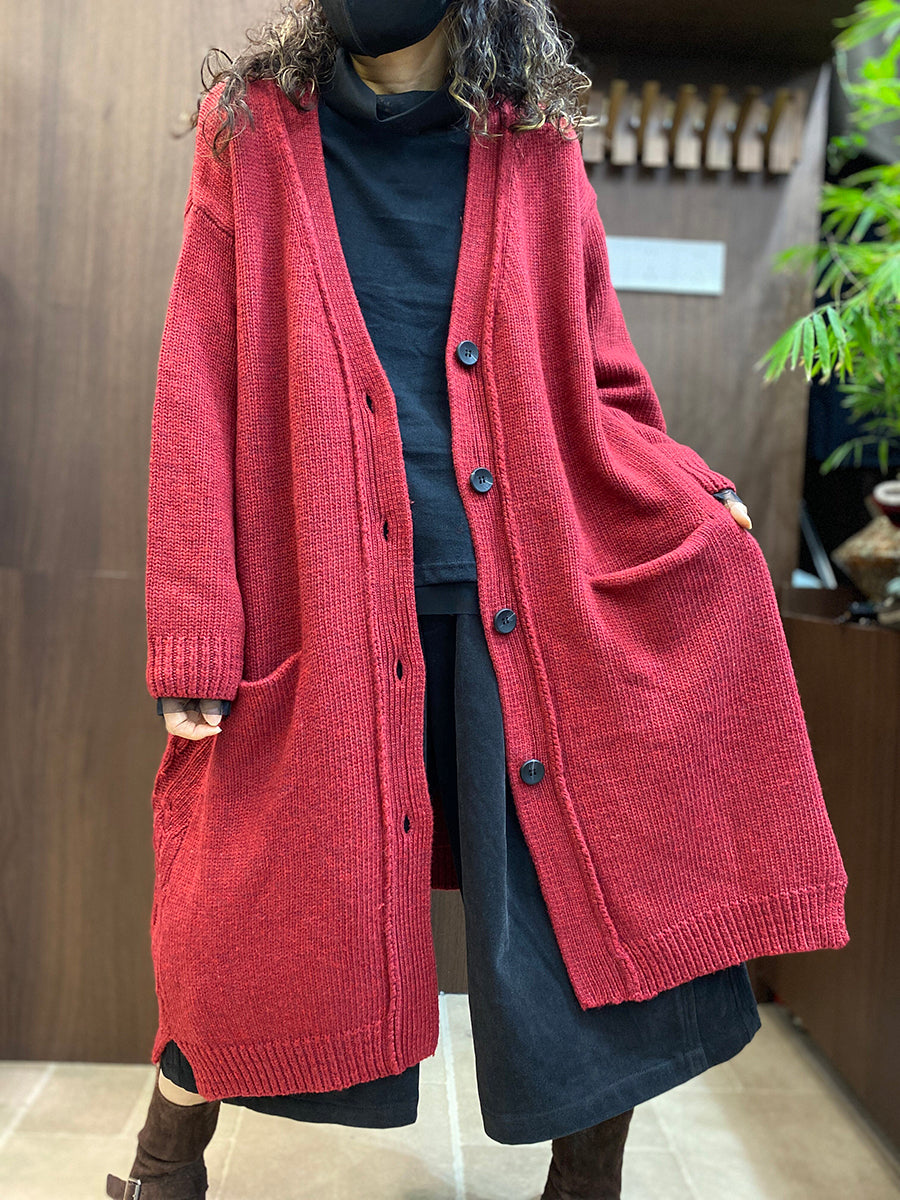Women Lazy Chic Long Sleeve Cotton Long Knit Cardigan