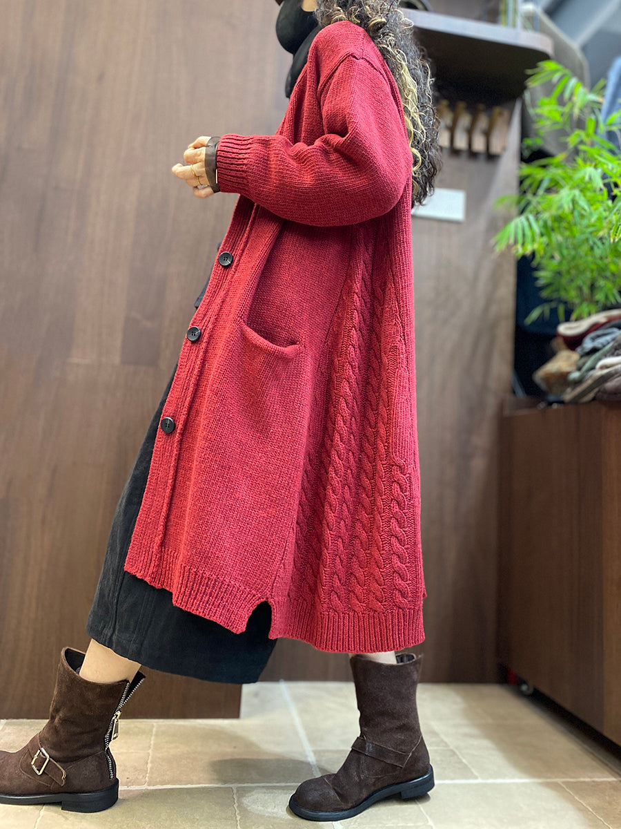 Women Lazy Chic Long Sleeve Cotton Long Knit Cardigan
