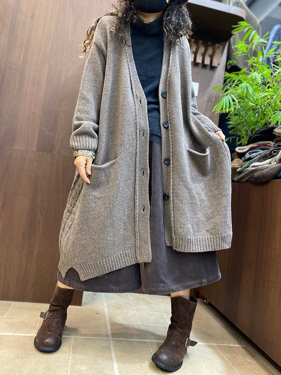 Women Lazy Chic Long Sleeve Cotton Long Knit Cardigan