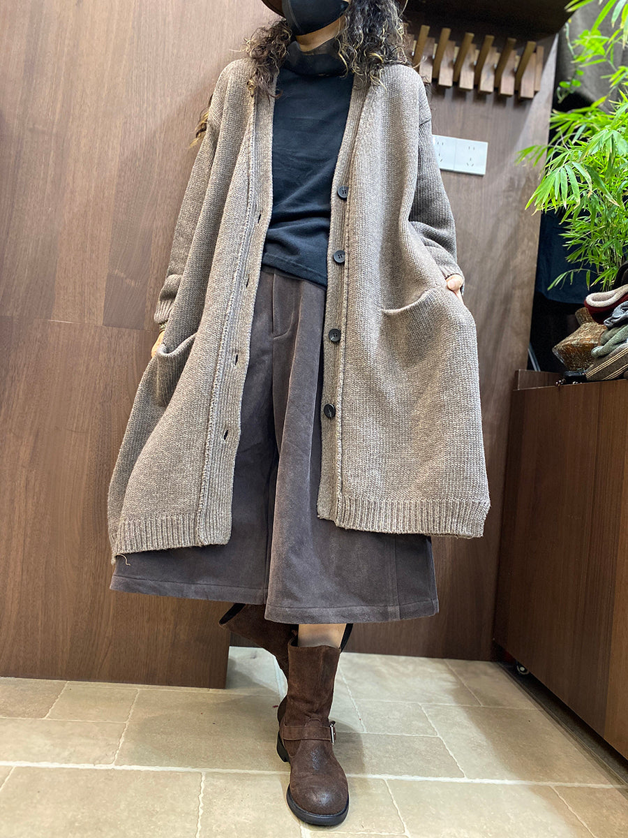 Women Lazy Chic Long Sleeve Cotton Long Knit Cardigan
