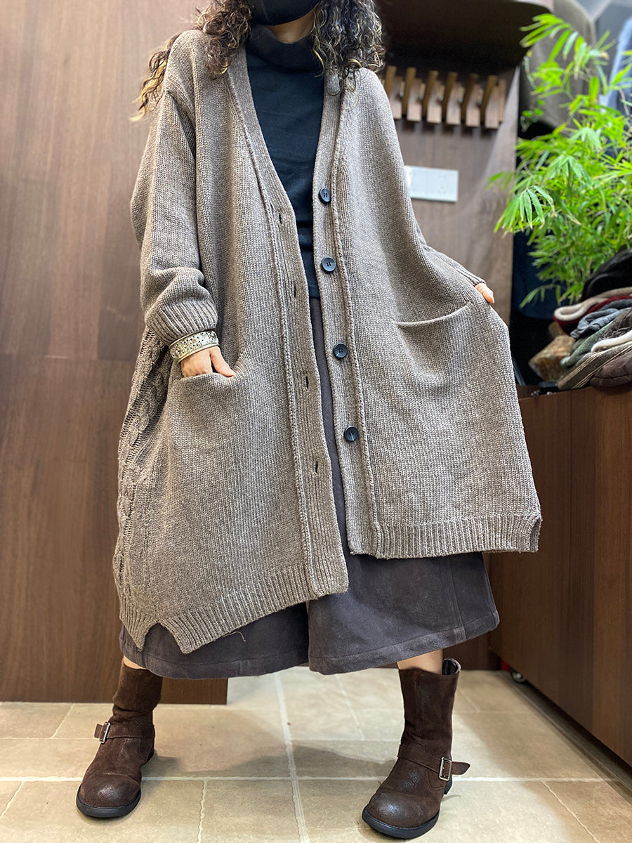 Women Lazy Chic Long Sleeve Cotton Long Knit Cardigan