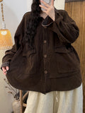 Women Vintage Turn-Down Collar Fleece-Lined Thick Shirt Jacket