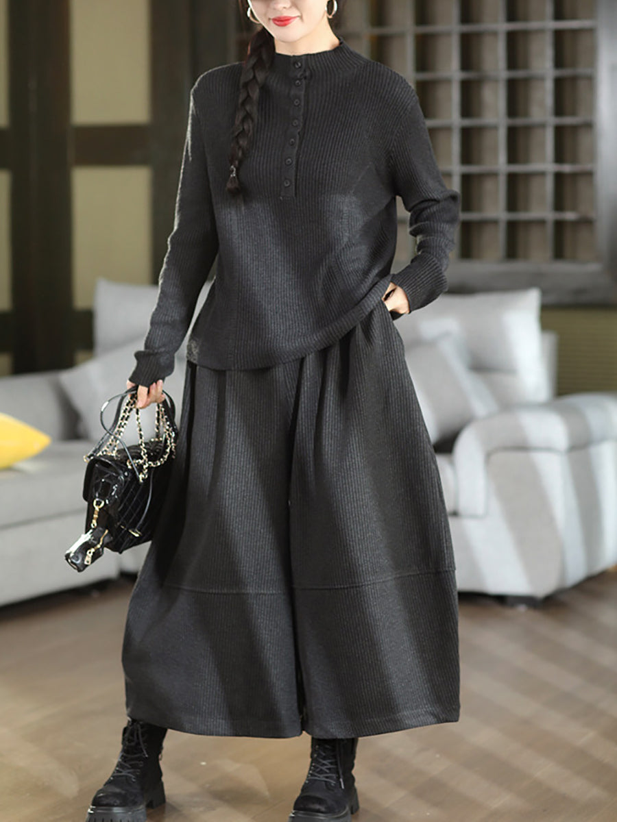 Women Vintage Solid Wool Blend Slim Knit Sweater