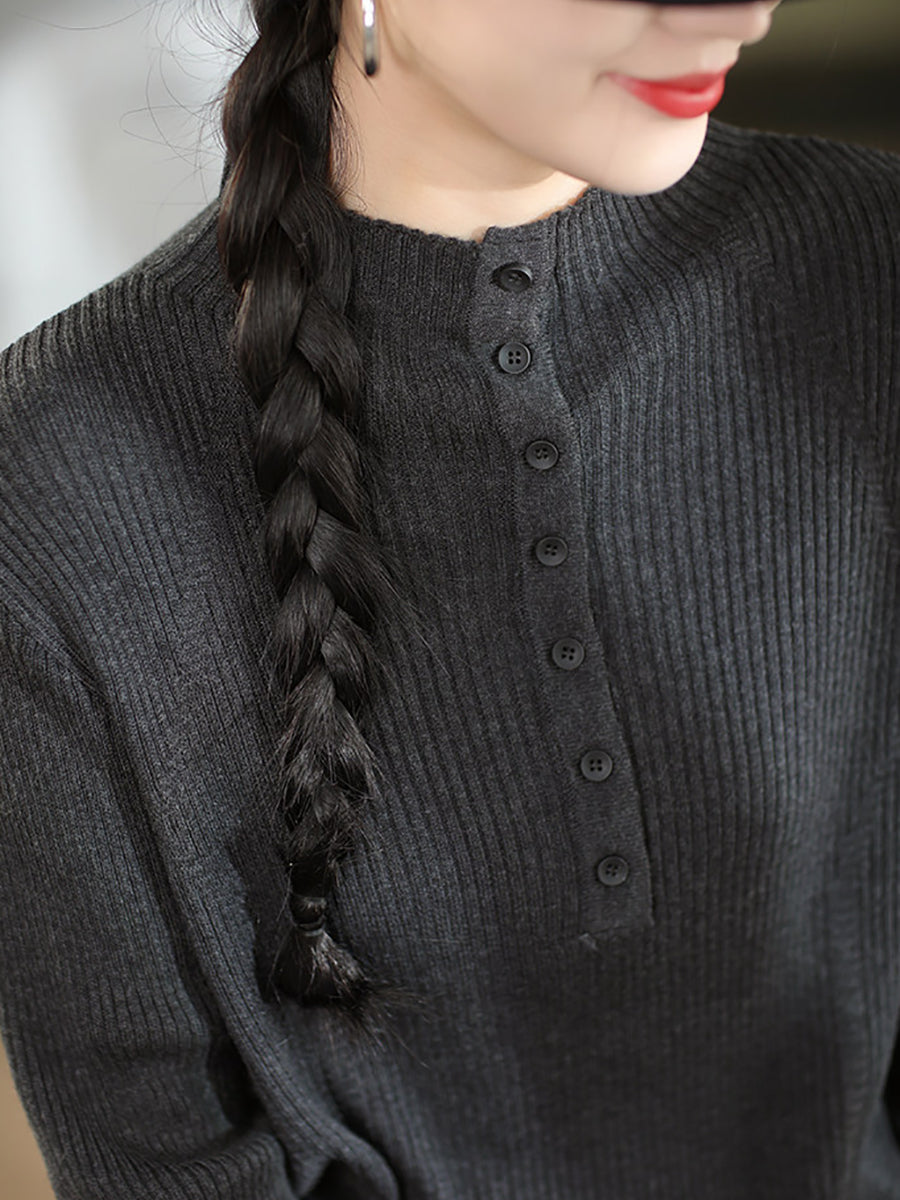 Women Vintage Solid Wool Blend Slim Knit Sweater