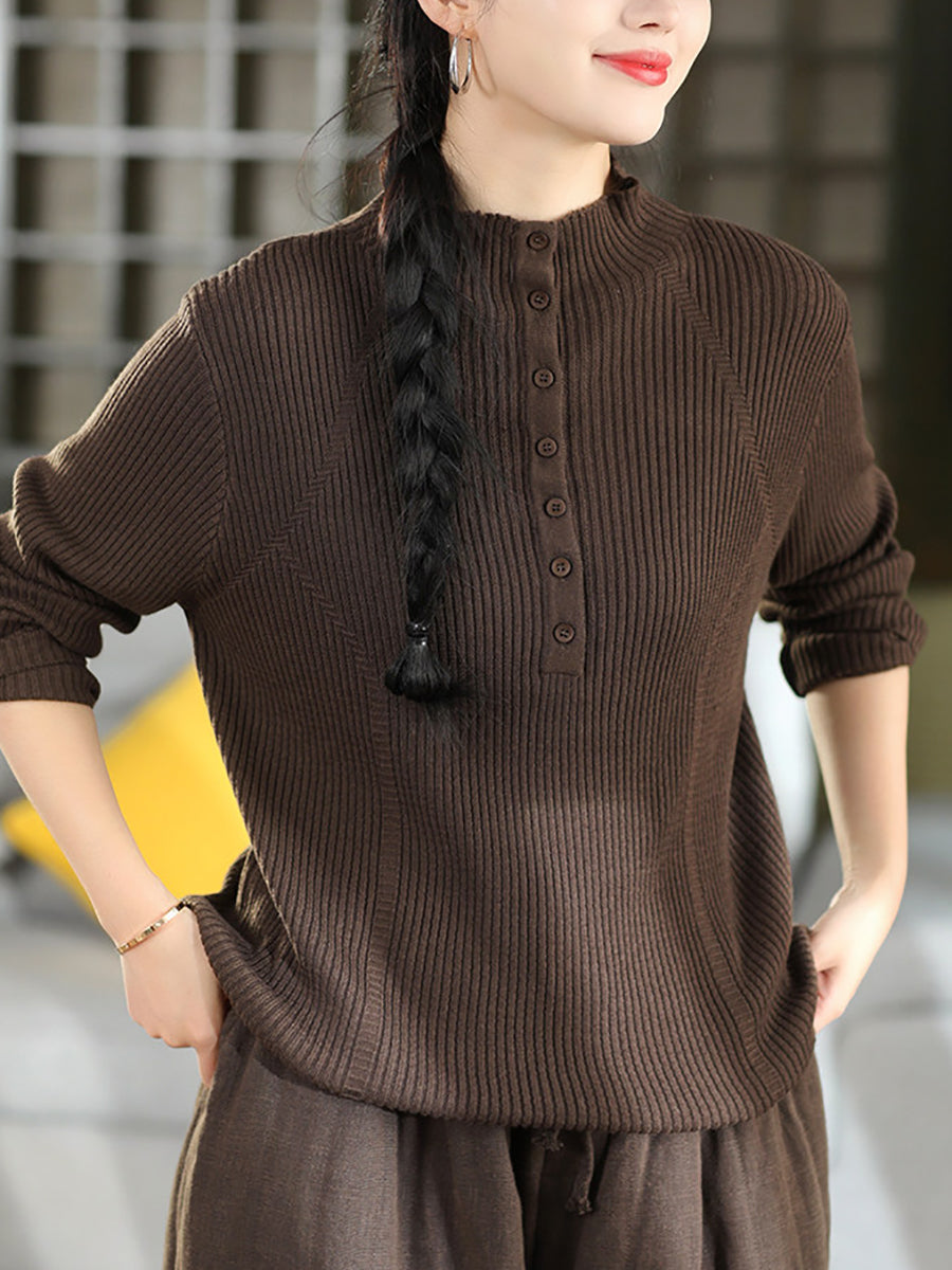 Women Vintage Solid Wool Blend Slim Knit Sweater