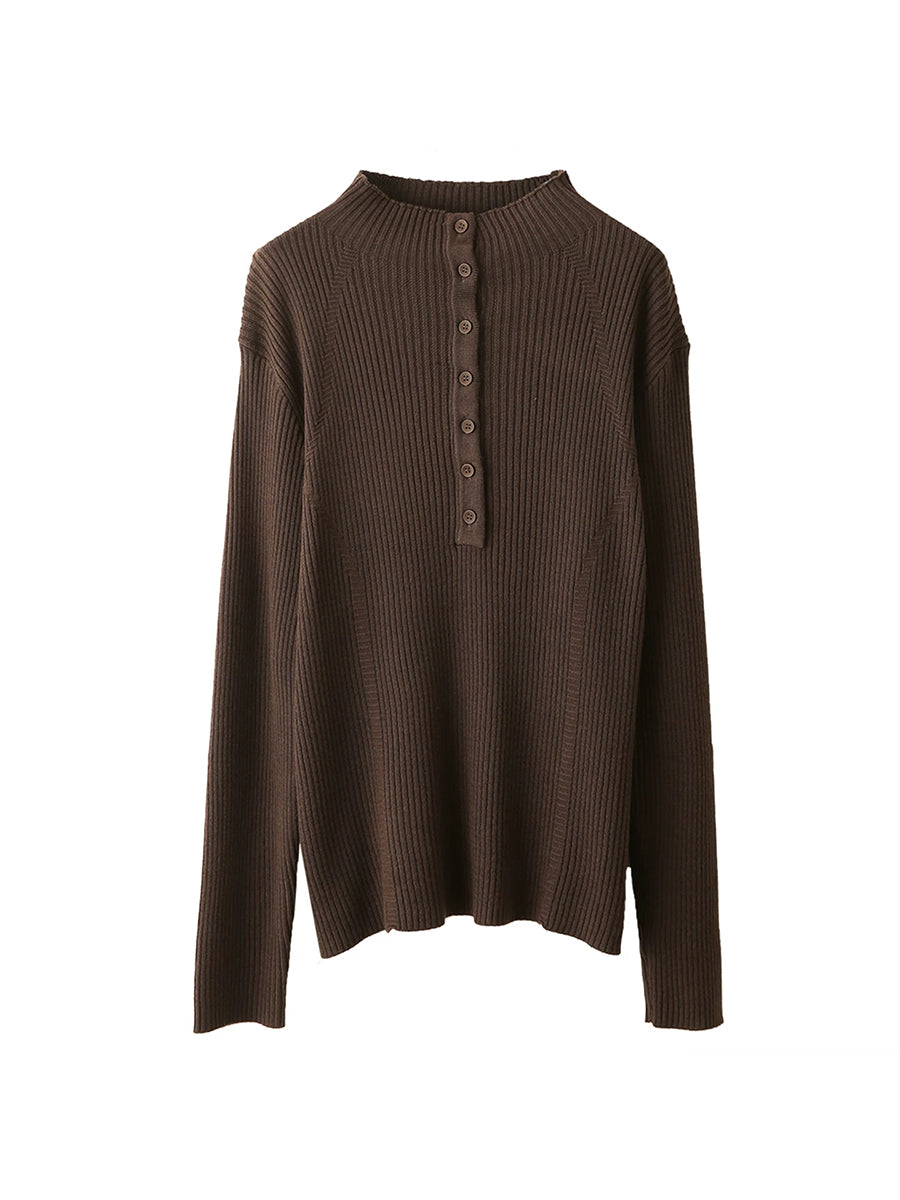 Women Vintage Solid Wool Blend Slim Knit Sweater