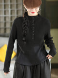 Women Vintage Solid Wool Blend Slim Knit Sweater