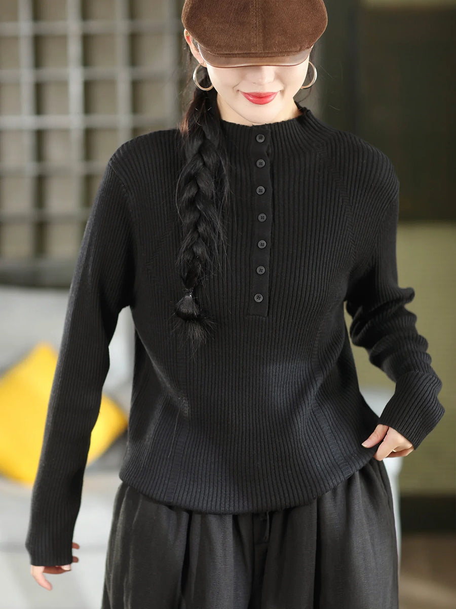 Women Vintage Solid Wool Blend Slim Knit Sweater