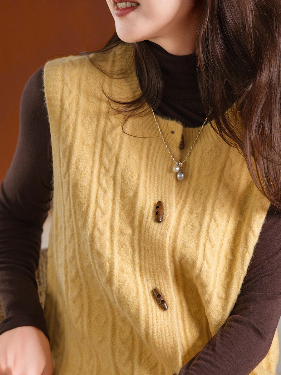 Women Soft Brushed Wool Blend Solid Knit Vest