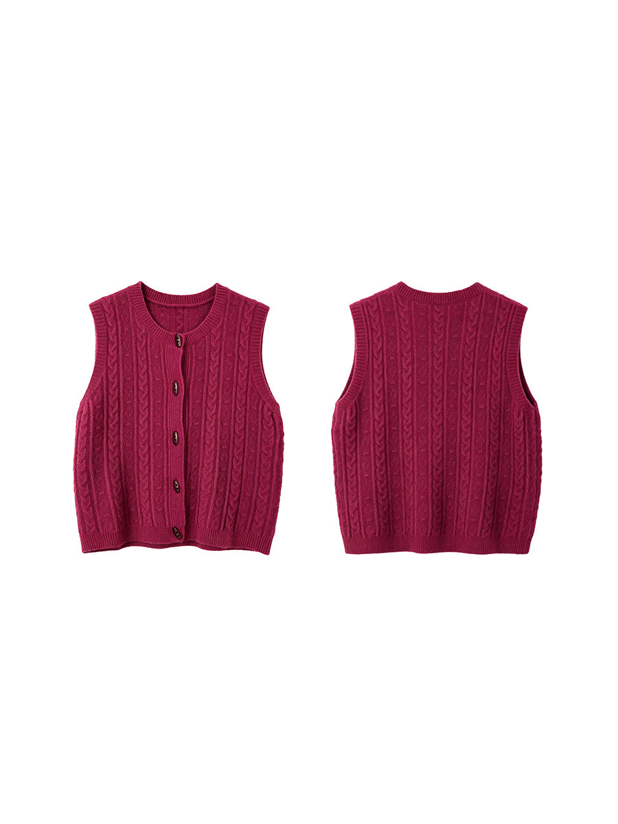Women Soft Brushed Wool Blend Solid Knit Vest