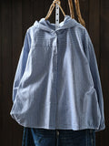 Women Cotton Striped Loose Long Sleeve Hooded Shirt