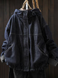 Women Winter Warm Padded Hooded Denim Cotton Coat