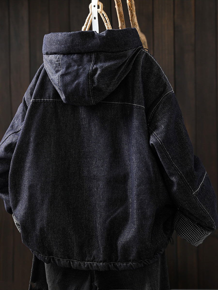 Women Winter Warm Padded Hooded Denim Cotton Coat