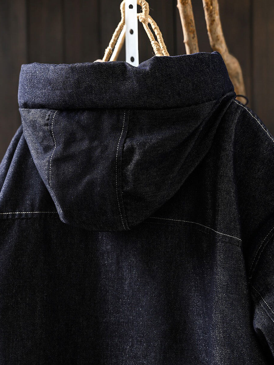 Women Winter Warm Padded Hooded Denim Cotton Coat
