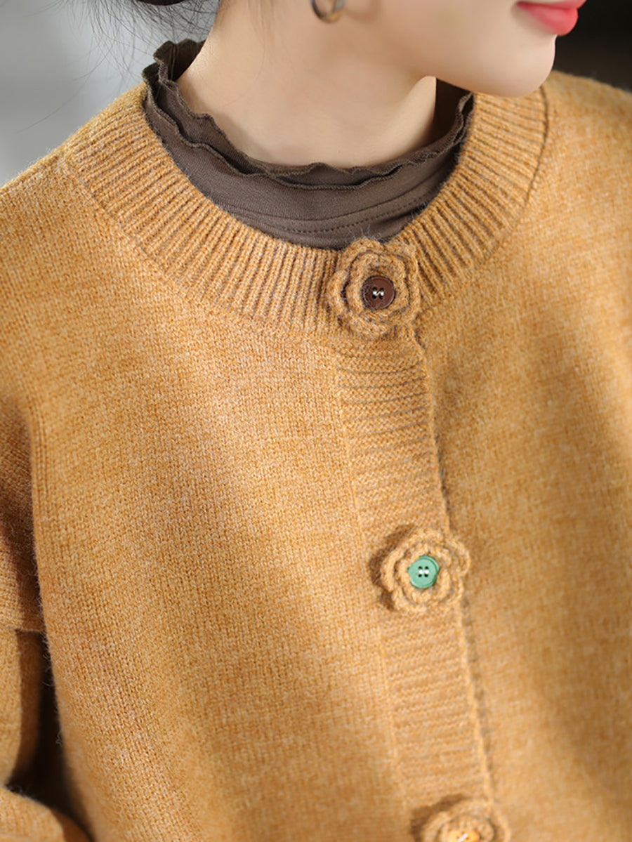 Women Wool Blend Crochet Flower Knit Cardigan
